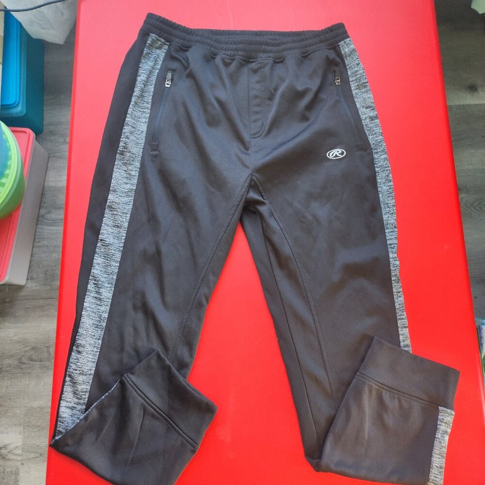 Rawlings training / jogging pants black with grey stripe men's size L